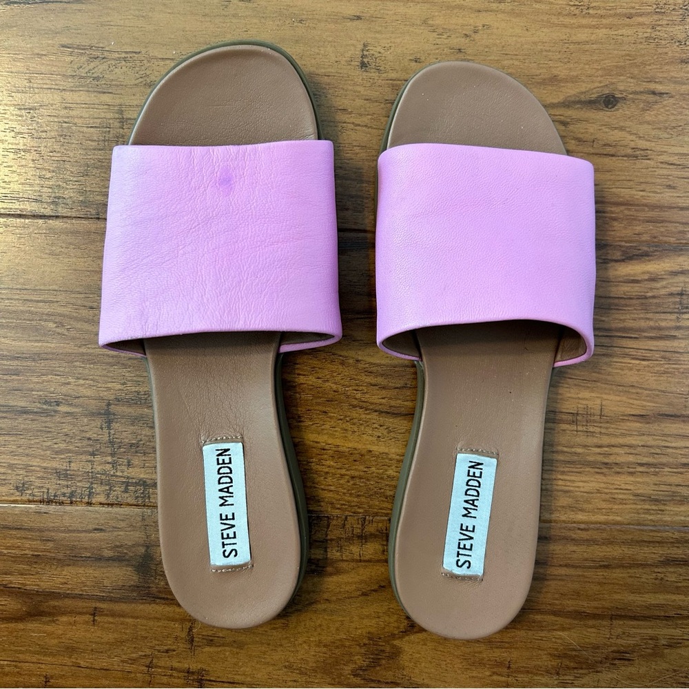 Steve Madden Pink and Brown Slide Sandals